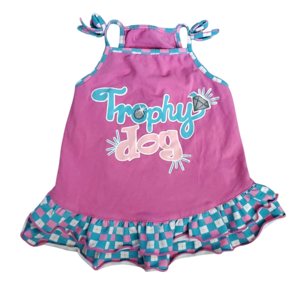 Trophy Dog Dress Pink and‎ Blue by SimplyDog Size Small